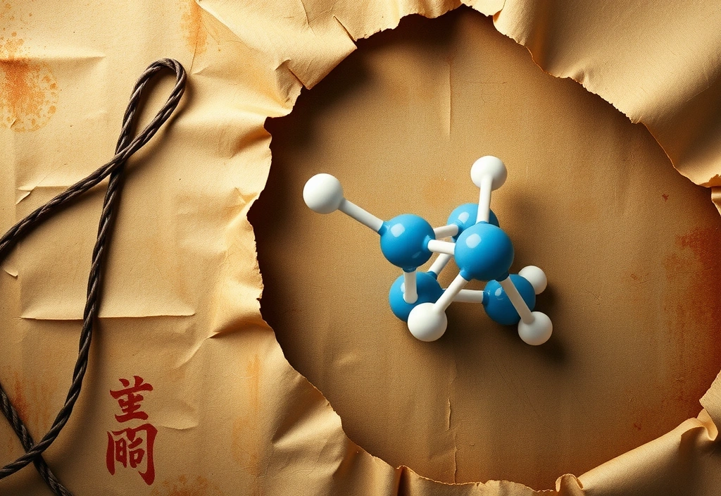 A symbolic image representing a blend of traditional wisdom and modern science, such as an ancient scroll alongside a molecular model.