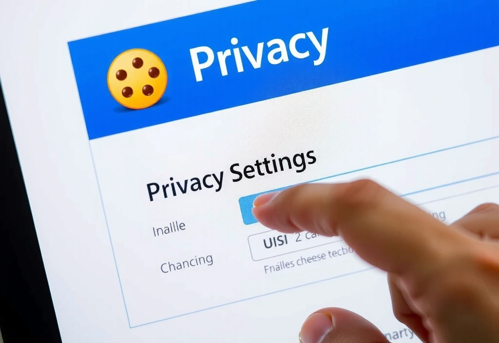 A person managing privacy settings on a computer screen, with cookie icons